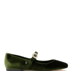 Hot Velvet Mary Jane Flat In Green Flats