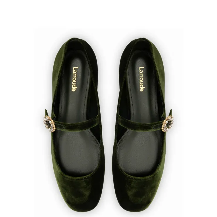 Hot Velvet Mary Jane Flat In Green Flats