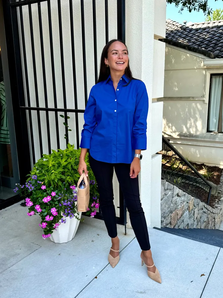 Fashion Zoey 3/4 Length Ruched Sleeve Top In Blouses