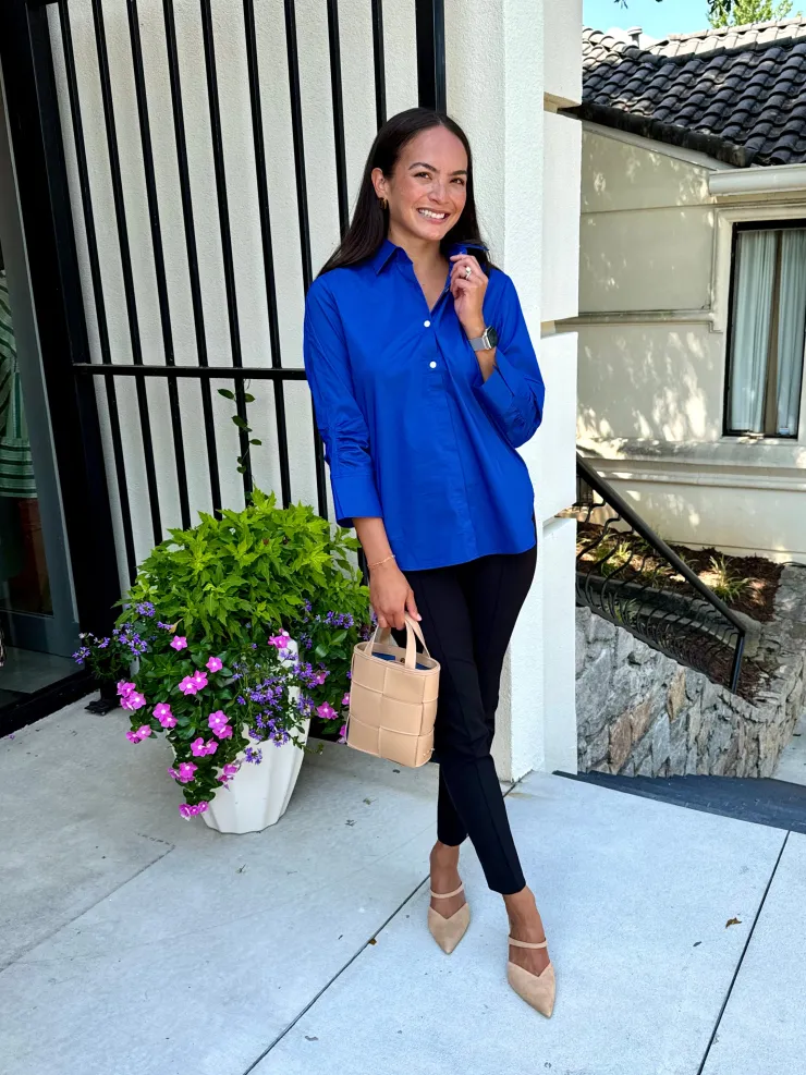 Fashion Zoey 3/4 Length Ruched Sleeve Top In Blouses