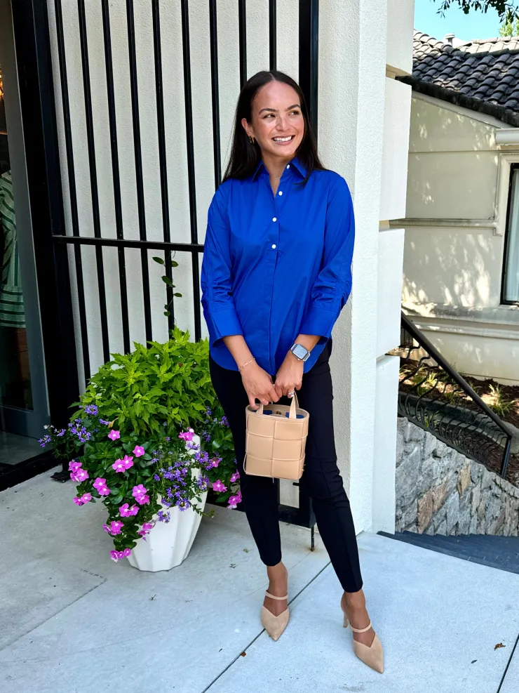 Fashion Zoey 3/4 Length Ruched Sleeve Top In Blouses