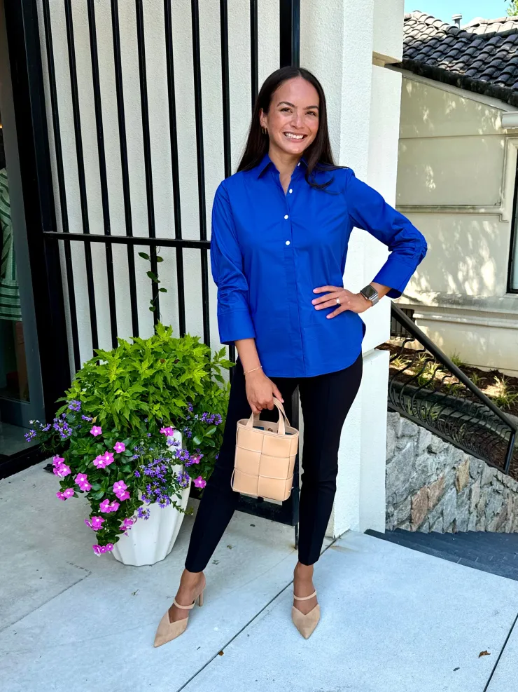 Fashion Zoey 3/4 Length Ruched Sleeve Top In Blouses